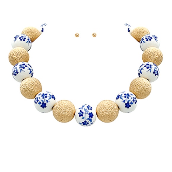 Textured CCB Ball & Ceramic Necklace Set - Picture 1 of 1